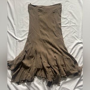 brown midi skirt with ruffle hem